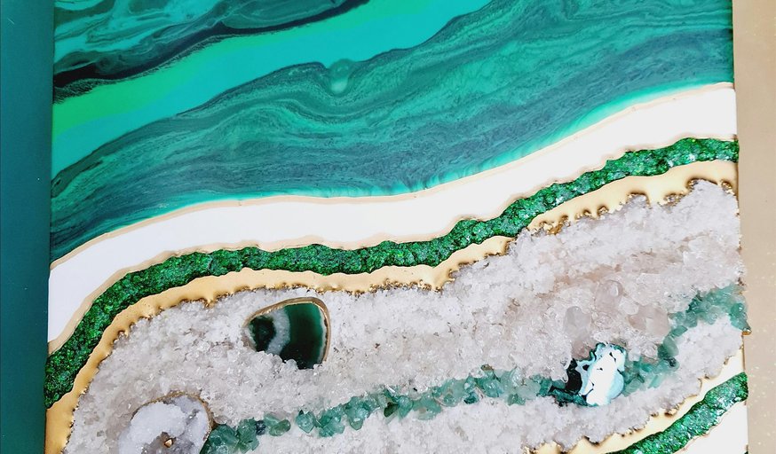 Resin Geode Layered work with semi precious stones