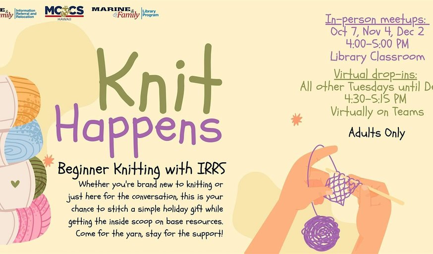 IN-PERSON Knit Happens: Beginner Knitting with IRRS