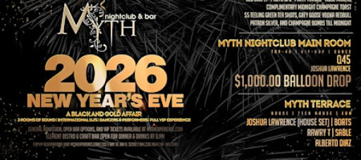 New Years Eve 2026: Black and Gold Affair at Myth Nightclub | 12.31.25
