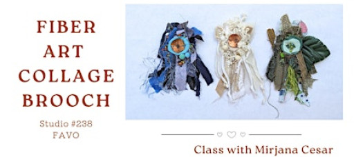 Fiber art collage brooch workshop
