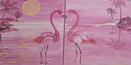 Sip and Paint - Flamingo Hearts