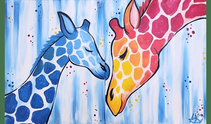 Loving Giraffe Family Bonding Together - Family Fun - Paint and Sip in Houston | Classpop!™